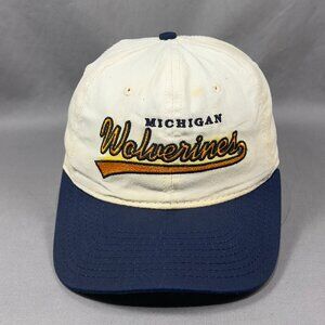 Vtg Michigan Wolverines Paramount NCAA Snapback Hat Ivory Canvas USA Mens 90s